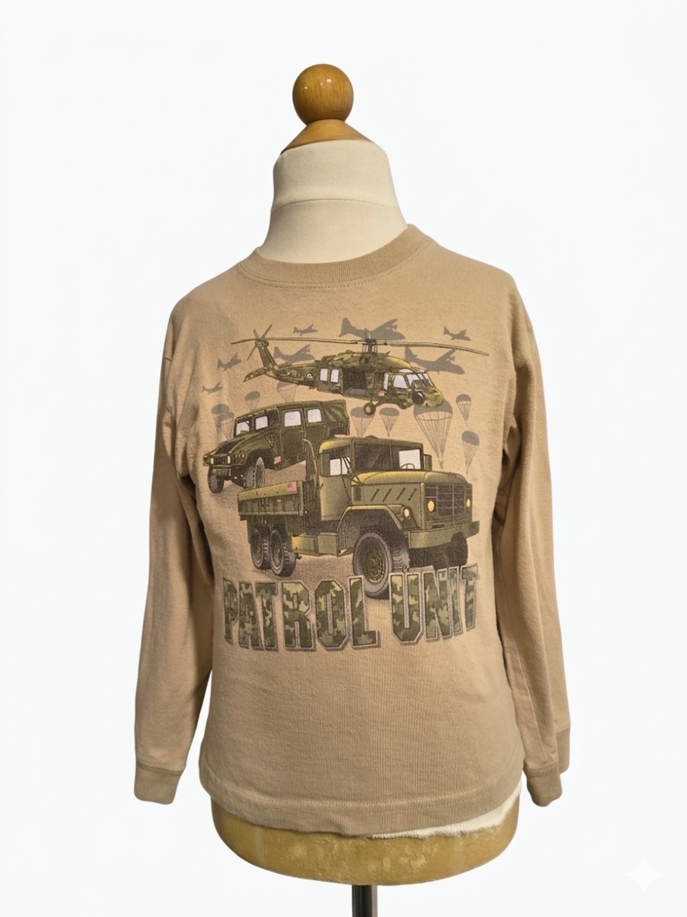 okie dokie Tan 'Patrol Unit' Military Trucks & Helicopter Long Sleeve Tee